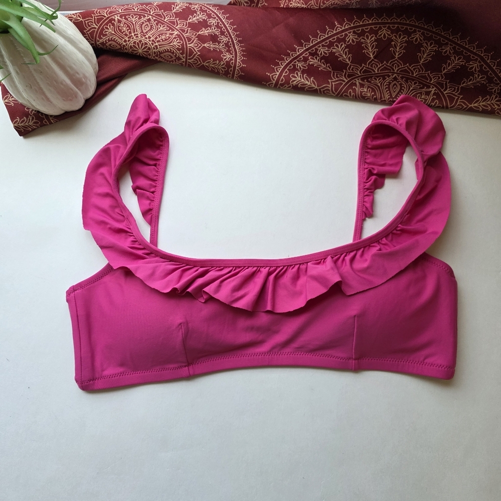 J. Crew Ruffled Swim Top Pink Medium